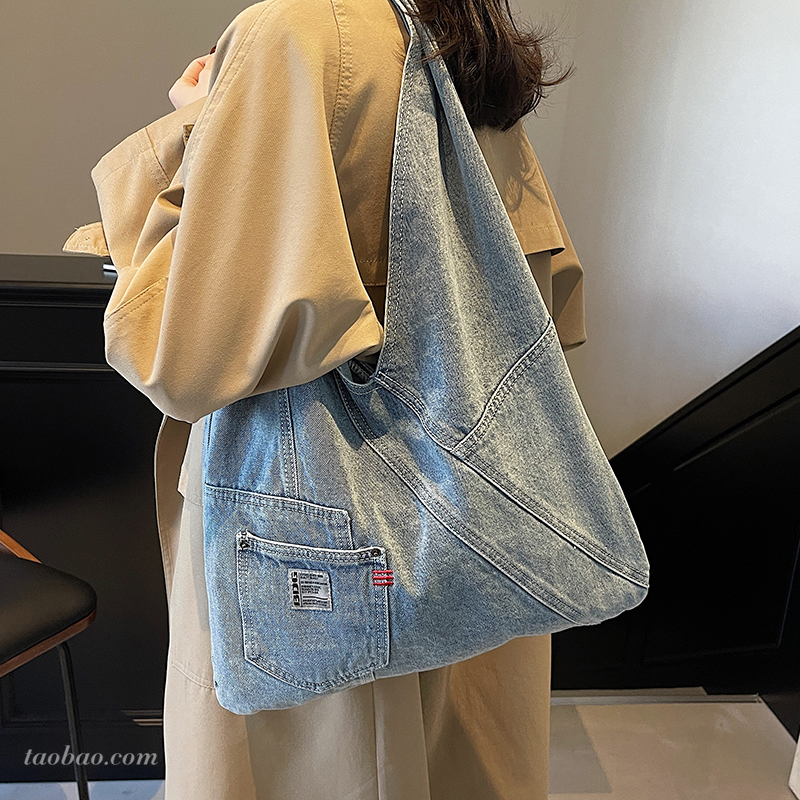 休闲大容量牛仔布包包女2025新款轻便百搭通勤单肩包慵懒风托特包