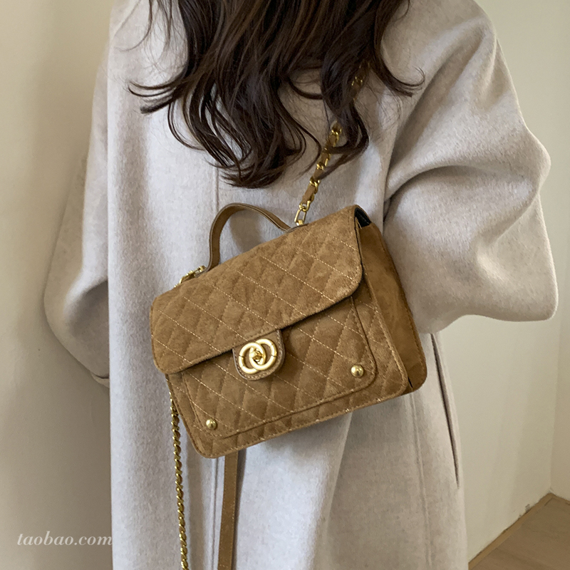 小香风菱格麂皮绒链条双肩包