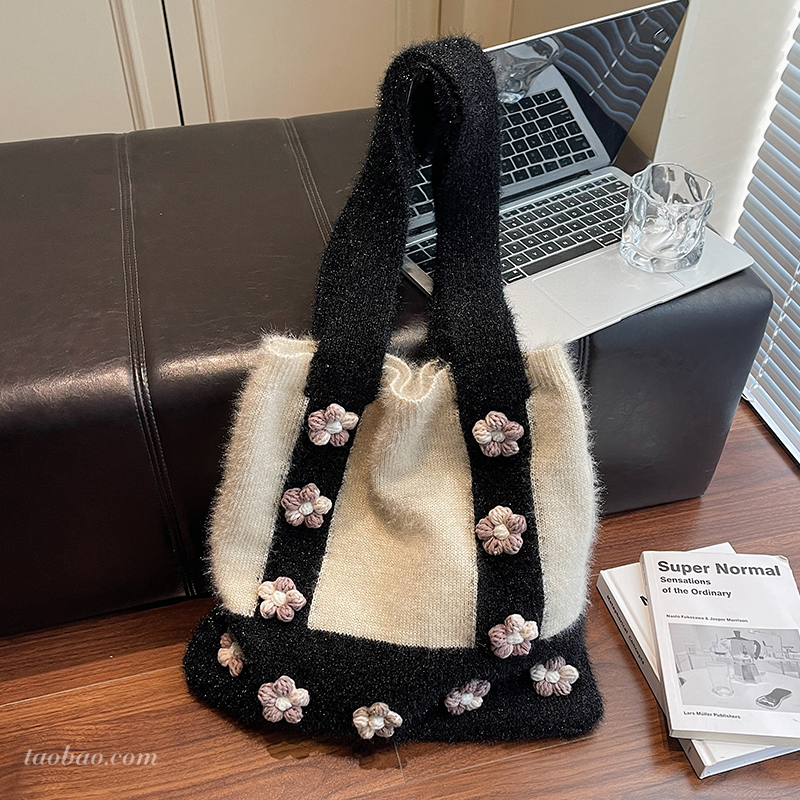 高级感针织单肩通勤大容量托特包