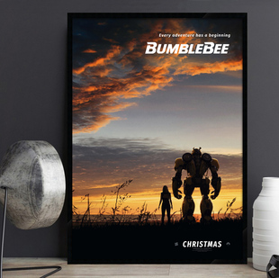 饰画变形金刚有框挂画儿童房床头墙画 Bumblebee 大黄蜂电影海报装