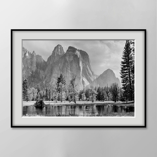 ansel adams 安塞尔·亚当斯黑白摄影装饰画自然风景简约书房壁画