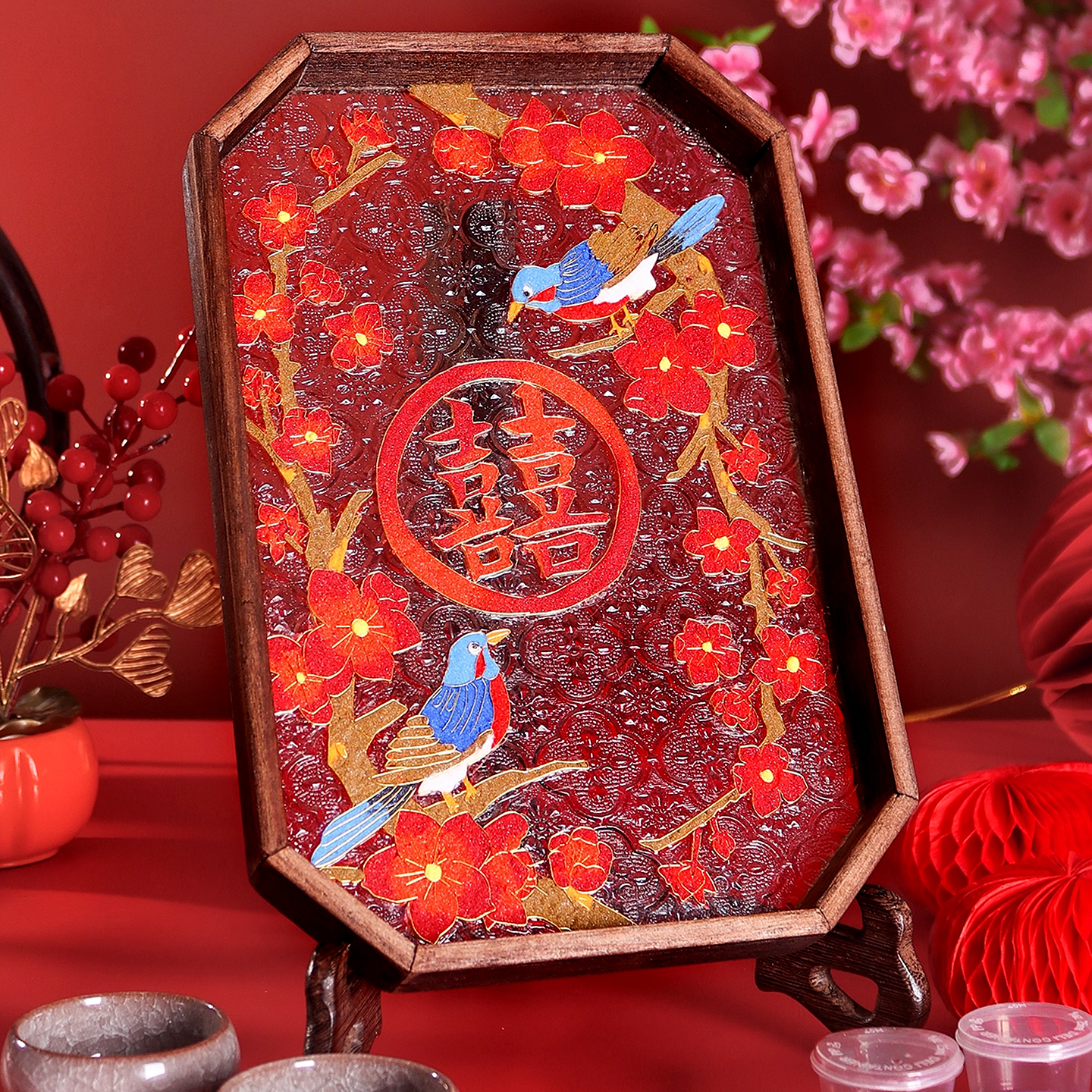 掐丝珐琅diy手工新婚礼物闺蜜结婚自制喜字摆件喜上眉梢掐丝茶盘