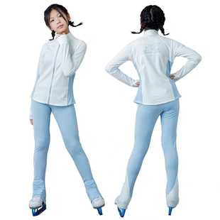 女孩花样滑冰训练服撞色包鞋裤高弹防水蓝色白色