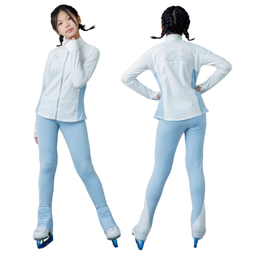 女孩花样滑冰训练服撞色包鞋裤高弹防水蓝色白色