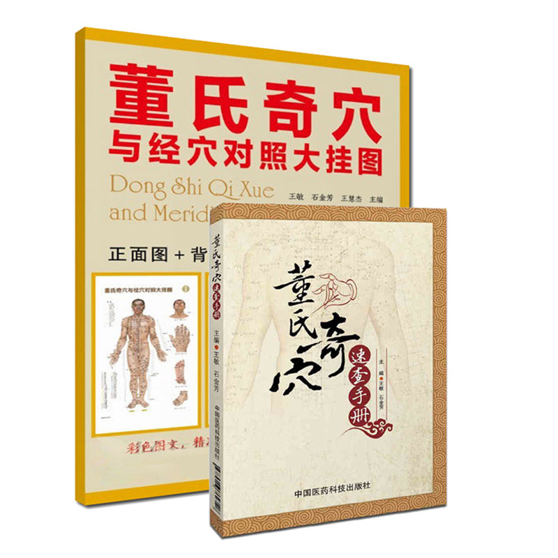 套装2本董氏奇穴速查手册+董氏奇穴与经穴对照大挂图正面图+背面图+侧面图+说明书中国医药科技出版社新穴奇穴图谱