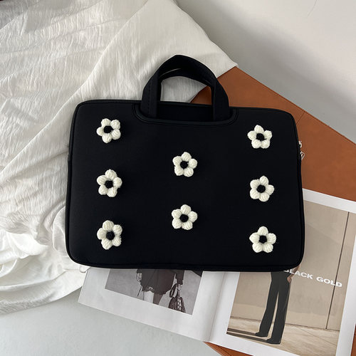 原创ins高级感小众黑白花朵平板包ipad11寸 新款笔记本电脑收纳包13/14寸手提11寸平板包15.6寸苹果Mac内胆包