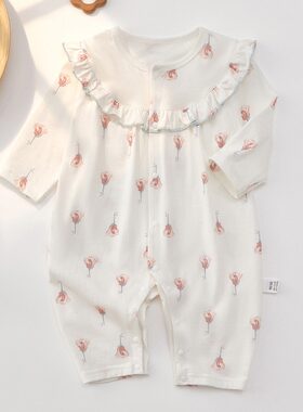 春秋婴儿连体衣长袖婴童春夏a类衣服外出哈衣薄款纯棉无骨连体衣