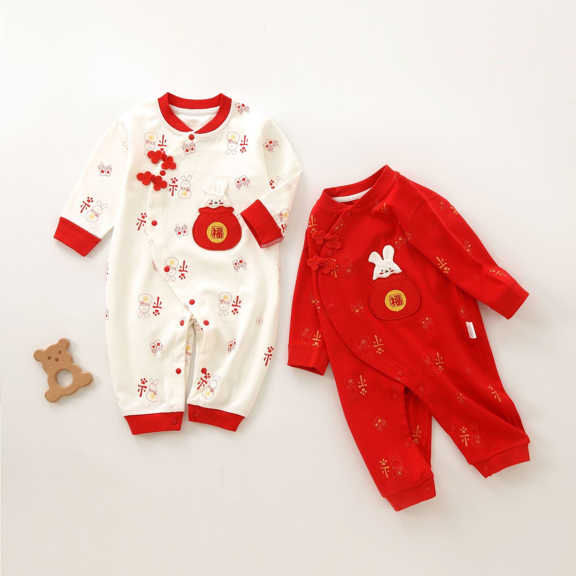 新年婴儿服A类春秋纯棉夹棉满月百天周岁中国风爬爬服拜年服唐装