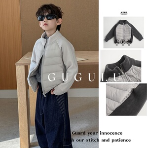 咕咕鹿·男童冬季新款韩版拼接轻薄羽绒服外套儿童保暖校服神器