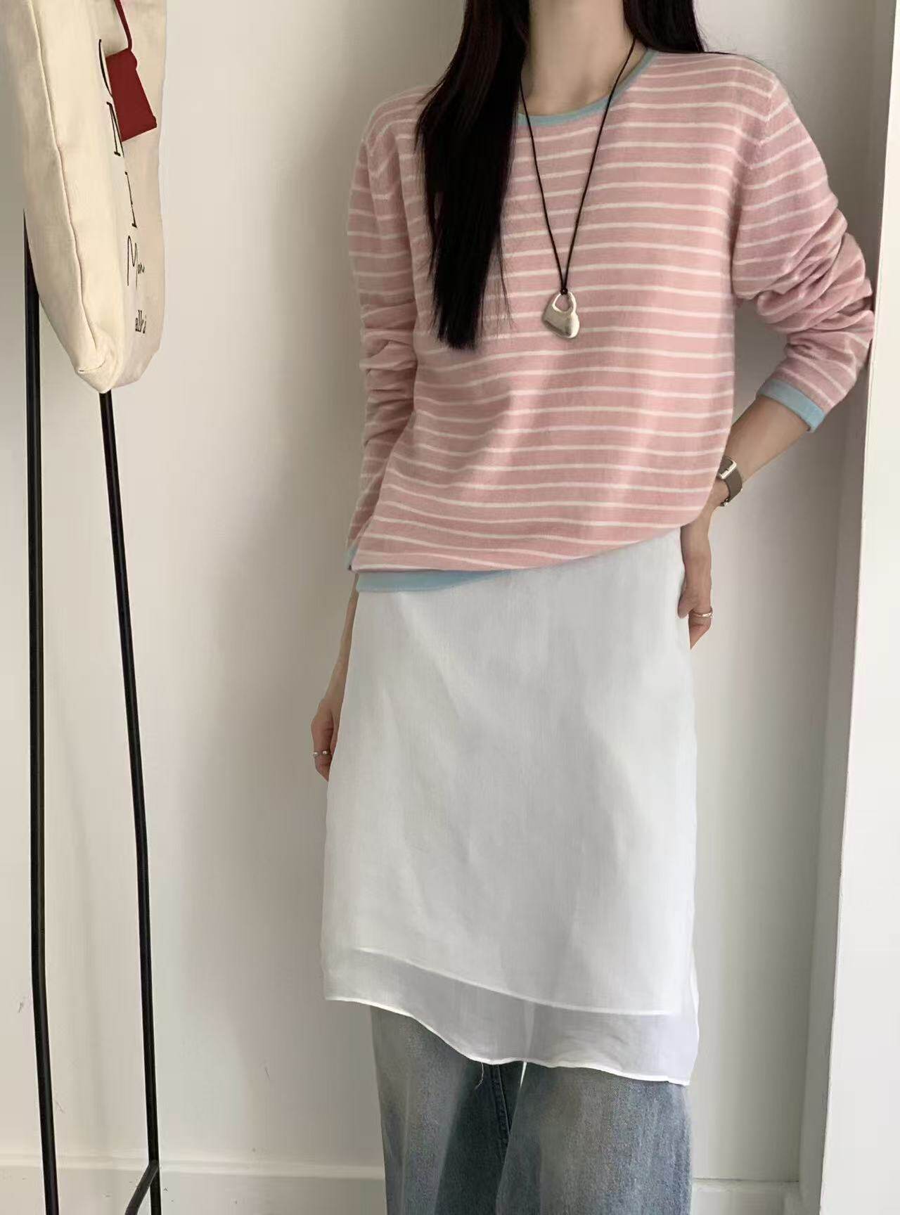 吉姆姐姐  hereimprint家全羊毛舒适百搭通勤慵懒撞色条纹针织衫
