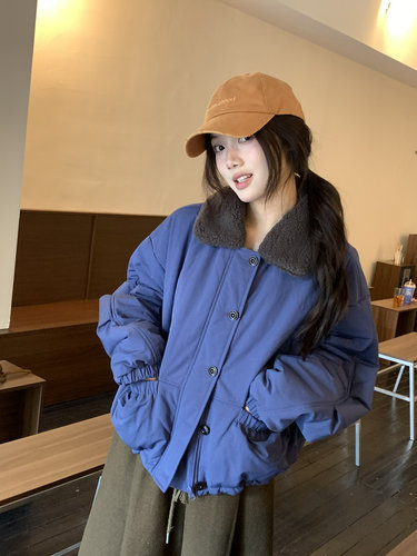 吉姆姐姐 semicolons正品 韩系羊羔毛毛领翻领棉服外套