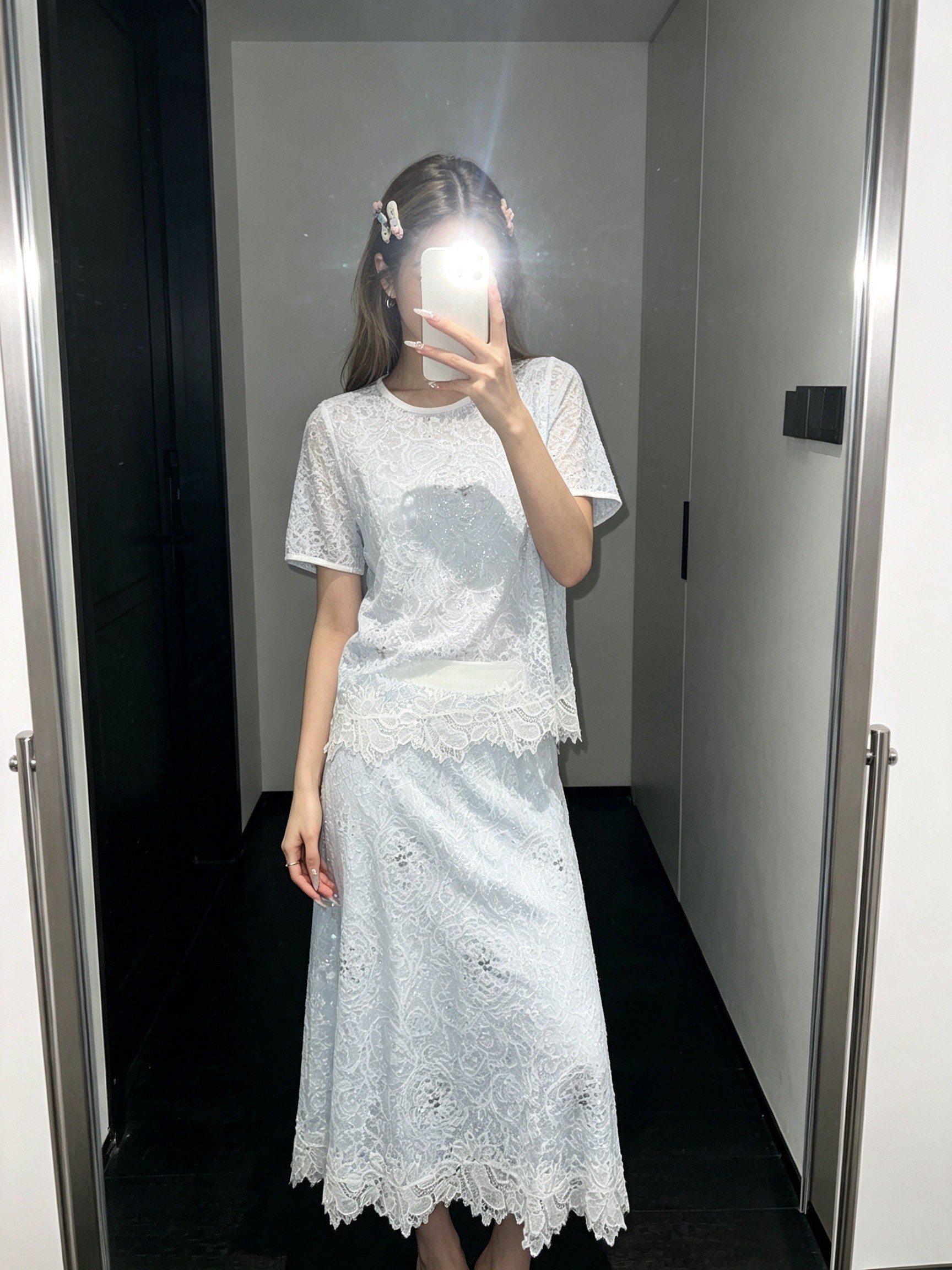 法式重工蕾丝套装女夏小众高级感气质名媛风短袖上衣半身裙开衫秋