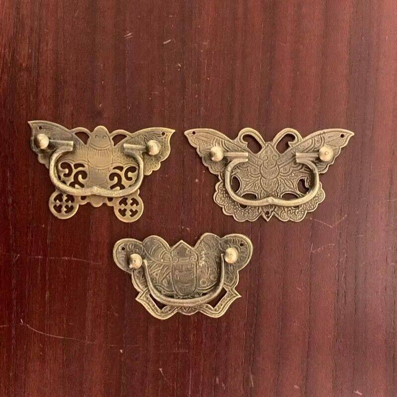 昊天斋仿古抽屉全铜拉手中式家具铜配件复古铜制把手老式蝴蝶拉环