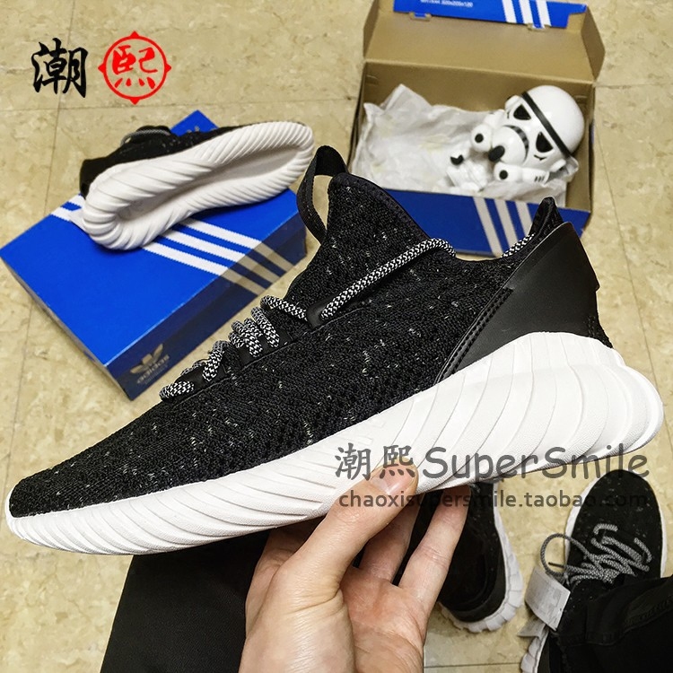 Adidas Tubular Doom sock透气pk简版350小椰子跑步鞋CQ0940黑白