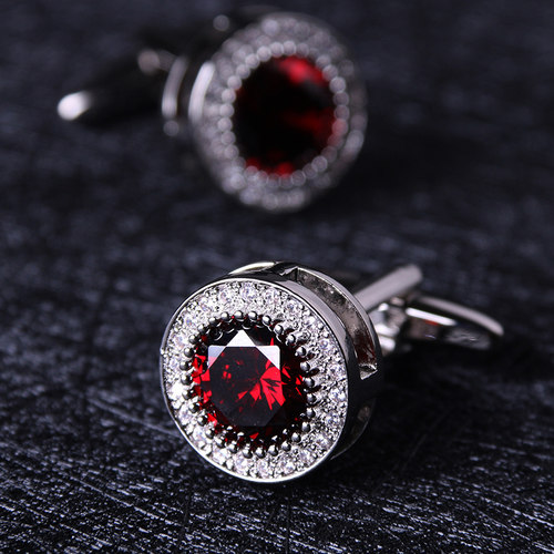 cufflink盒装酒红水晶袖扣优雅