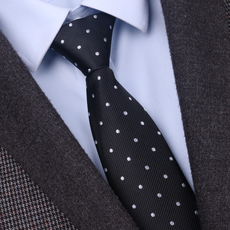男士正装商务领带职业通勤西装衬衫8cm拉链黑色圆点花纹领新郎结