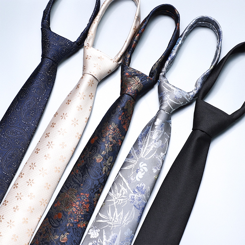 男士领带免打正装商务香槟色花纹免打懒人拉链学生西装领带男棕色