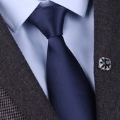 猎尚藏青色商务领带男正装 手打箭头型懒人免打结