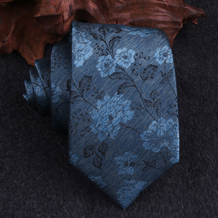 蓝色花卉领带男正装商务手打款8cm西装领带0106r