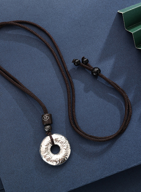 s999实心纯银平安扣吊坠男士个性