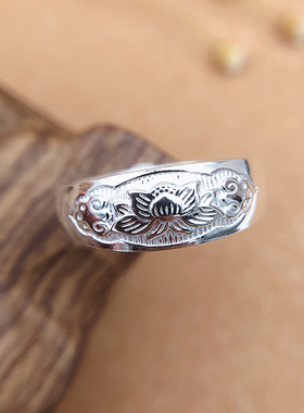 999纯银戒指活口开口莲花女款中