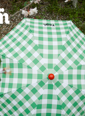 MASOOMAKE&tagi联名绿格子长柄雨伞2023年新款晴雨两用小众遮阳伞