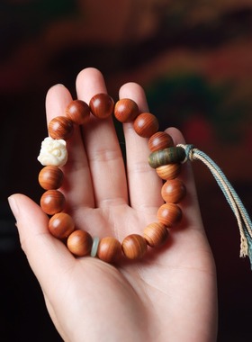 陈化高油太行崖柏醒狮配饰男女士黄水晶念佛珠盘文玩手串