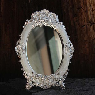 欧式贵族多功能镀银高清晰结婚庆红色台式化妆镜金属公主梳妆镜子