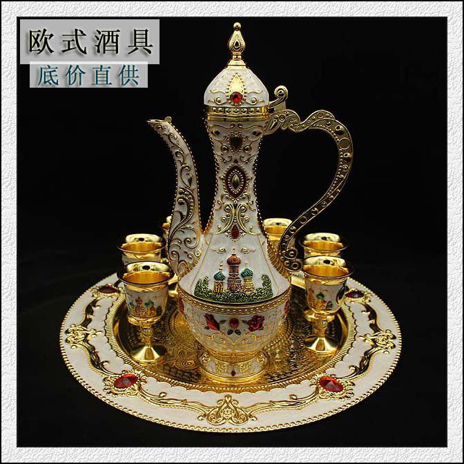 欧式仿古红酒柜摆件送礼品复古典合金属酒具酒壶酒杯托盘套装饰品