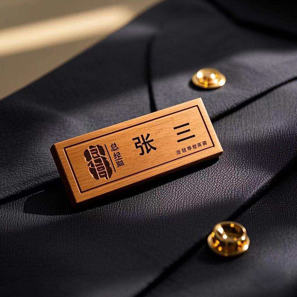 定制实木质酒店胸牌工作牌衣服胸针姓名称技师工号牌订做胸卡徽章