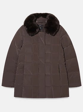 韩代NEPA女冬中长款兔毛领鹅绒服