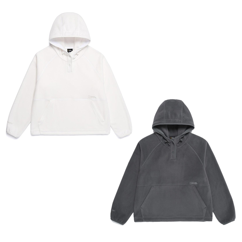 NATIONAL国家地理韩国代购25冬女士运动休闲保暖半拉链连帽抓绒衣