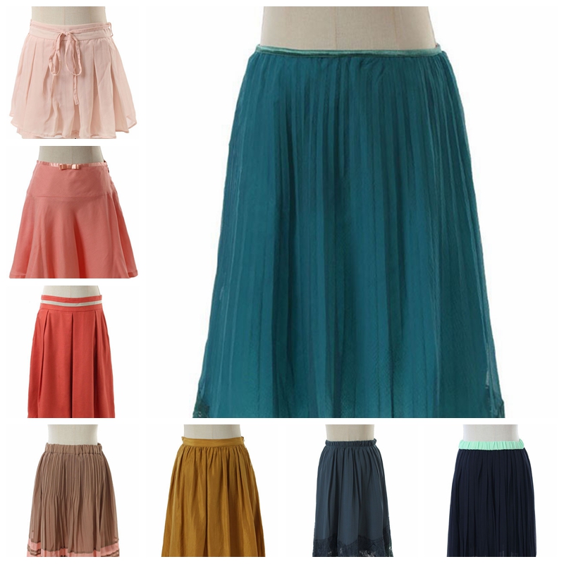 古着Vintage孤品日本文艺范雪纺百褶半身裙短裙 缤纷彩色糖果色