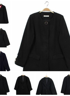 日本古着vintage孤品毛呢女单排扣中长款复古大衣 深色系百搭简约