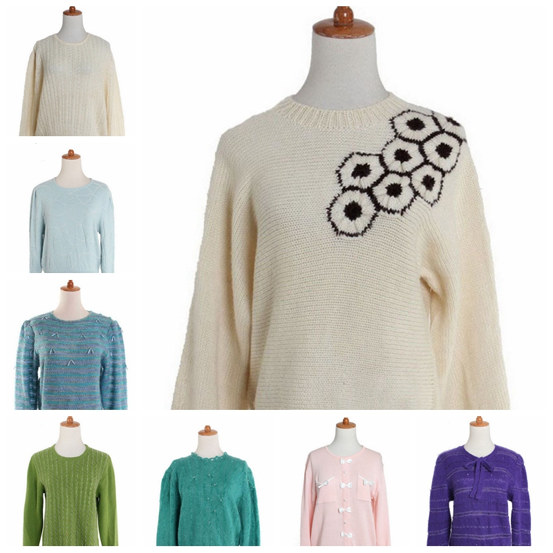 苍井优森林系古着孤品vintage复古文艺范中古毛衣 浅色糖果色