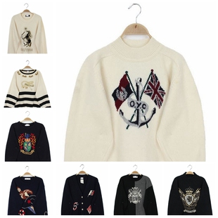 Vintage古着孤品日本制文艺巴洛克风刺绣提花毛衣 徽章旗帜链条