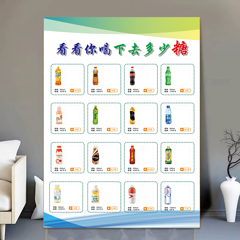 常见食品饮料含糖量含盐量展示板看看你喝下去多少糖墙贴画海报