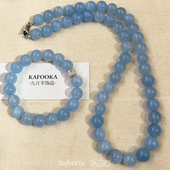 天然海蓝宝石圆珠手工串珠S925银项链天蓝色清新时尚 百搭锁骨颈链