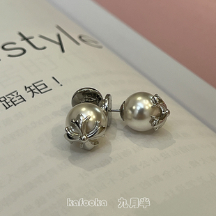 十字架S925纯银施家珍珠耳钉耳夹女时尚中性朋克简约明星同款耳饰