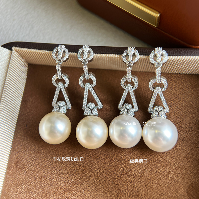 优雅豪华长款14mm大珍珠耳饰女