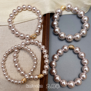 九月半原创  施家曼塔玫瑰珍珠手链叠戴轻奢手工弹力绳串珠手串女