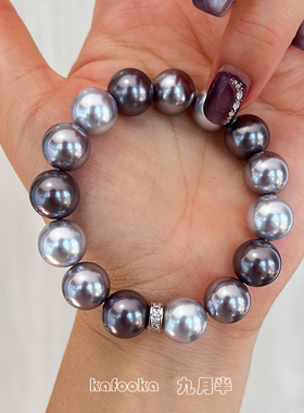 施家紫色珍珠串珠手饰正圆强光