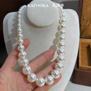 正圆强光澳白仿海水珍珠项链大小渐变塔形轻奢高档锁骨链毛衣链女