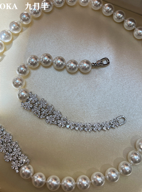 极光澳白珍珠项链吊坠花朵镶钻