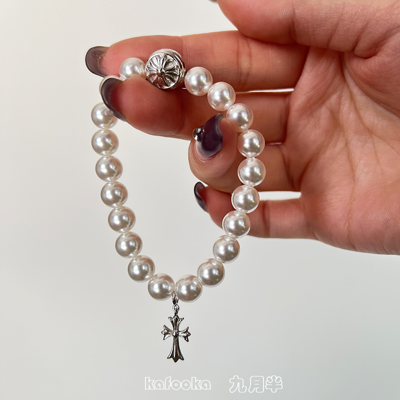 十字架珍珠手链纯银檀健次情侣