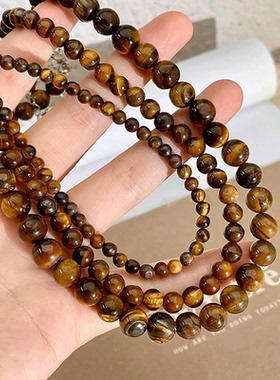 天然7a黄虎眼石串珠项链S925银极简小众设计时髦高级感轻奢锁骨链