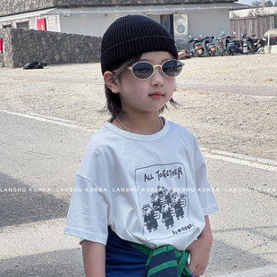 现货【Bone】懒鼠韩国童装26春夏中大童复古印花涂鸦圆领短袖T恤
