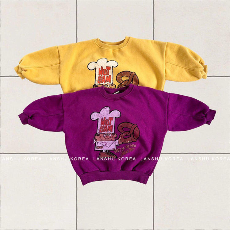 【Amore】懒鼠韩国童装25冬款男童女童趣味卡通字母加绒套头卫衣