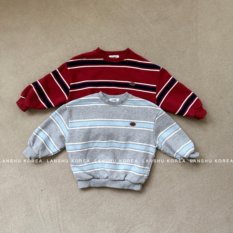 【Elly】懒鼠韩国童装25冬款中大童美式运动风撞色条纹加绒卫衣