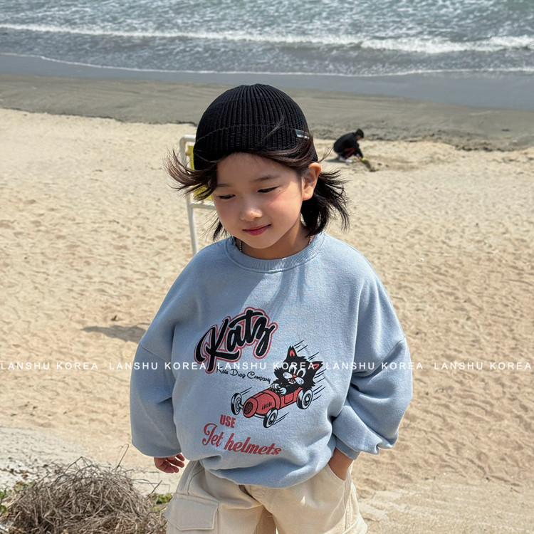 现货【Amore】懒鼠韩国童装26春款男童女童趣味卡通字母圆领卫衣